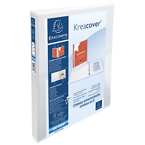Exacompta Classeur à anneaux personnalisable 3 faces plastifié Kreacover 4 anneaux en D 20 mm - A4 maxi Dos 3,8 cm - Capacité 185 feuilles - Blanc Exacompta Classeur à anneaux personnalisable 3 faces plastifié Kreacover 4 anneaux en D 20 mm - A4 maxi Dos 3,8 cm - Capacité 185 feuilles - Blanc