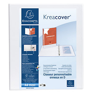 EXACOMPTA Classeur personnalisable rigide 2 poches KreaCover - 2 anneaux en D 40mm - A4 maxi - Blanc