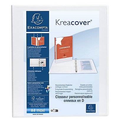 EXACOMPTA Classeur PP personnalisable Kreacover - 2 anneaux en D 15mm - A4 maxi - Blanc - 1