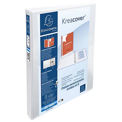 EXACOMPTA Classeur PP personnalisable Kreacover - 2 anneaux en D 20mm - A4 maxi - Blanc - 1