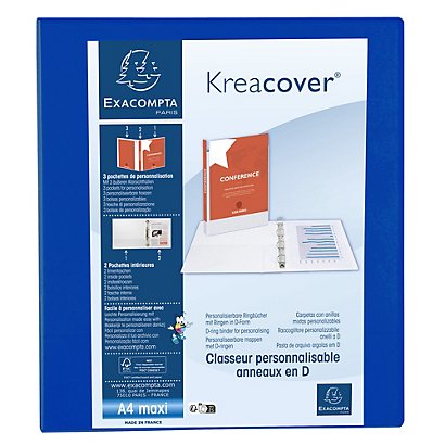 EXACOMPTA Classeur PP personnalisable Kreacover - 2 anneaux en D 40mm - A4 maxi - Bleu - 1