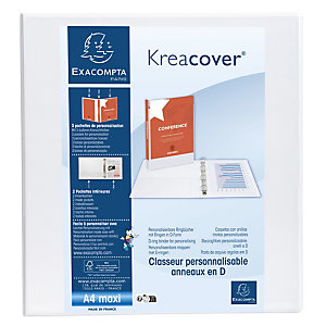 EXACOMPTA Classeur PP personnalisable Kreacover - 2 anneaux en D 60mm - A4 maxi - Blanc
