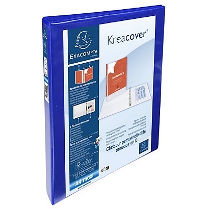 EXACOMPTA Classeur PP personnalisable Kreacover - 4 anneaux en D 15mm - A4 maxi - Bleu - 1