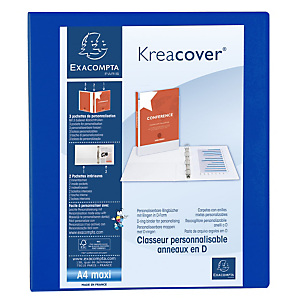 EXACOMPTA Classeur PP personnalisable Kreacover - 4 anneaux en D 25mm - A4 maxi - Bleu