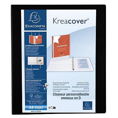 EXACOMPTA Classeur PP personnalisable Kreacover - 4 anneaux en D 30mm - A4 maxi - Noir - 1