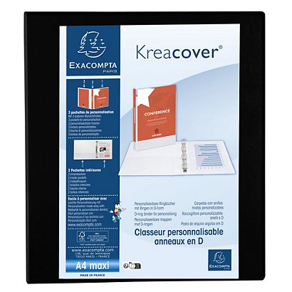 EXACOMPTA Classeur PP personnalisable Kreacover - 4 anneaux en D 40mm - A4 maxi - Noir - 1