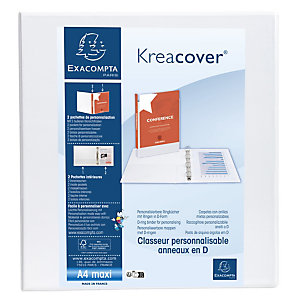 EXACOMPTA Classeur PP personnalisable Kreacover - 4 anneaux en D 60mm - A4 maxi - Blanc