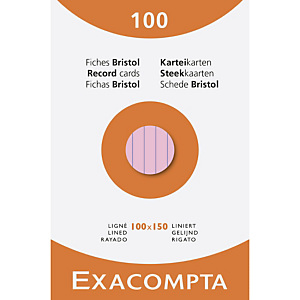 EXACOMPTA Etui de 100 fiches - bristol ligné non perforé 100x150mm - Couleurs assorties