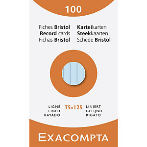 EXACOMPTA Etui de 100 fiches - bristol ligné non perforé 75x125mm - Couleurs assorties