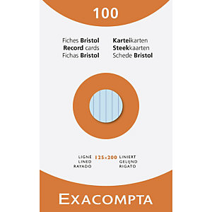 EXACOMPTA Etui de 100 fiches - bristol ligné perforé 125x200mm - Couleurs assorties