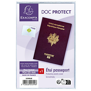 EXACOMPTA Etui de protection pour passeport 2 volets PVC lisse 20/100e - Cristal