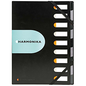 Exacompta Harmonika® Exactive® Clasificador con compartimentos con lomo expansible y ventanas troqueladas en polipropileno tamaño A4 para 450 hojas con 9 compartimentos 240 x 320 mm en negro