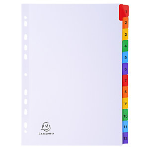 EXACOMPTA Intercalaires Imprimés numériques carte blanche 160g- 12 positions - A4 - Blanc