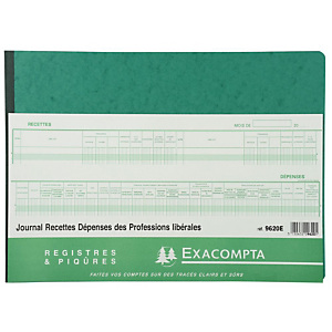 Exacompta Journal de recettes et dépenses des professions libérales, 80 pages, 27 x 38 cm