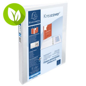 Exacompta Kreacover® archivador de 4 anillas tipo D 16 mm gran tamaño 140 hojas A4 cubiertas y lomo personalizables cartón con polipropileno blanco