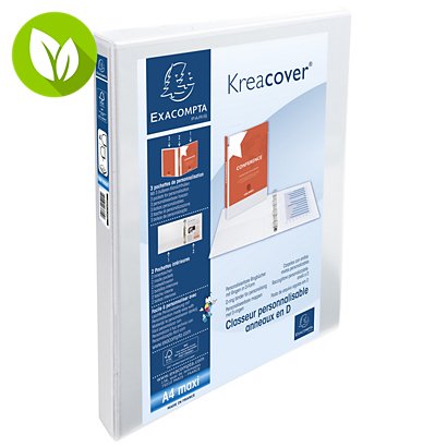 Exacompta Kreacover® archivador de 4 anillas tipo D 16 mm gran tamaño 140 hojas A4 cubiertas y lomo personalizables cartón con polipropileno blanco - 1