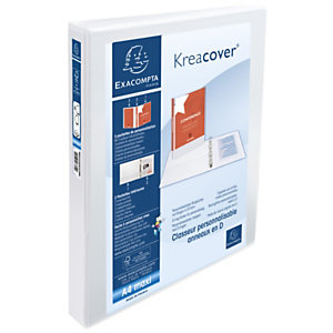 Exacompta Kreacover® archivador de 4 anillas tipo D 25 mm gran tamaño 230 hojas A4 cubiertas y lomo personalizables cartón con polipropileno blanco