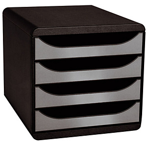 Exacompta Module de classement Big Box 4 tiroirs - corps noir - tiroirs argent Exacompta Module de classement Big Box 4 tiroirs - corps noir - tiroirs argent