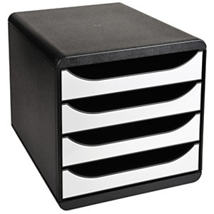 Exacompta Module de classement Big Box glossy 4 tiroirs, A4+ - Noir, façades blanches
