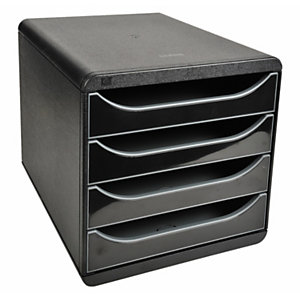 Exacompta Module de classement Big Box glossy 4 tiroirs, A4+ - Noir, façades noires