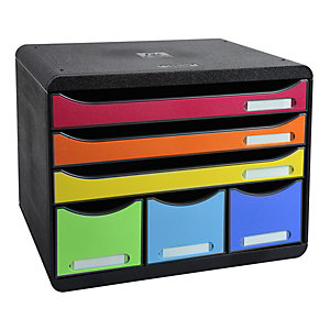 Exacompta module de classement à tiroirs Store-Box, 6 tiroirs format à l'talienne A4+ - Noir/Arlequi