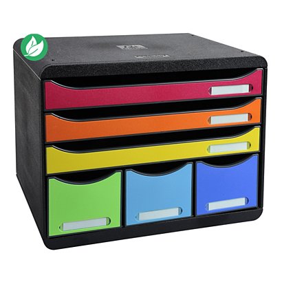 Exacompta module de classement à tiroirs Store-Box, 6 tiroirs format à l'talienne A4+ - Noir/Arlequin - 1