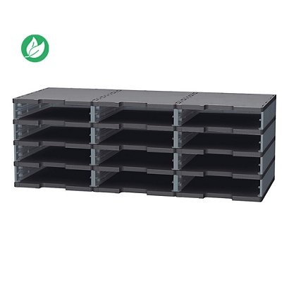Exacompta Module à tiroirs MODULODOC Ecoblack, pour dossiers A4+, résistant aux charges lourdes, 363 x 305 x 135 mm, noir et gris souris (12 Cases) - 1