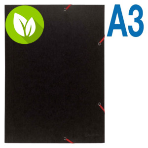 Exacompta Nature Future® Carpeta con cierre elástico y 3 solapas en cartón prensado de 600 g/m² 200 hojas, tamaño A3, negra