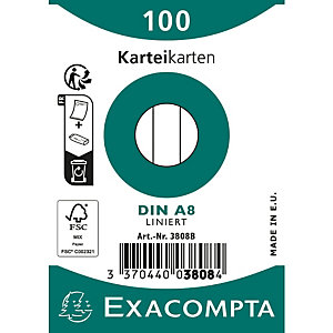 EXACOMPTA Paquet 100 fiches sous film - bristol ligné non perforé 55x74mm - Blanc