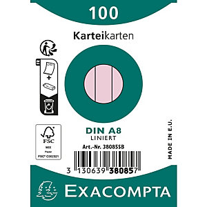 EXACOMPTA Paquet 100 fiches sous film - bristol ligné non perforé 55x74mm - Rose