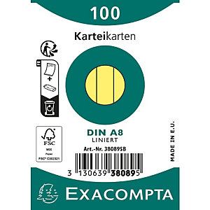 EXACOMPTA Paquet 100 fiches sous film - bristol ligné non perforé 55x74mm