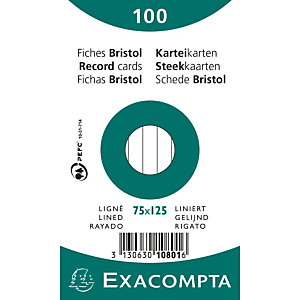 EXACOMPTA Paquet 100 fiches sous film - bristol ligné non perforé 75x125mm - Blanc