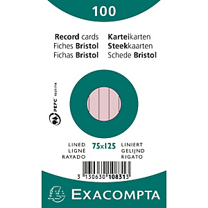 EXACOMPTA Paquet 100 fiches sous film - bristol ligné non perforé 75x125mm - Rose