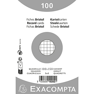 EXACOMPTA Paquet 100 fiches sous film - bristol quadrillé 5x5 non perforé - 100x150mm - Blanc