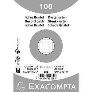 EXACOMPTA Paquet 100 fiches sous film - bristol quadrillé 5x5 non perforé 105x148mm - Blanc