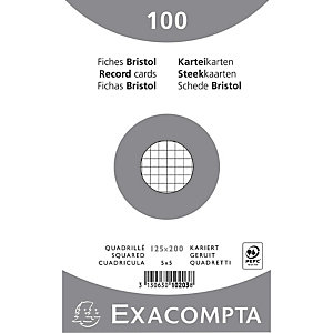 EXACOMPTA Paquet 100 fiches sous film - bristol quadrillé 5x5 non perforé 125x200mm - Blanc
