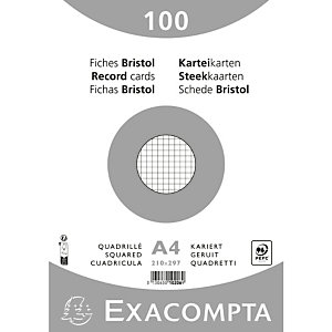 EXACOMPTA Paquet 100 fiches sous film - bristol quadrillé 5x5 non perforé 210x297mm - Blanc