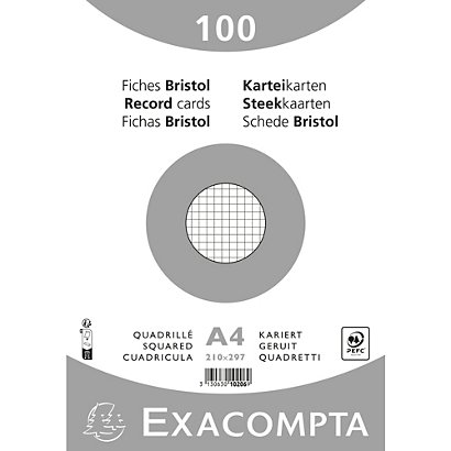 EXACOMPTA Paquet 100 fiches sous film - bristol quadrillé 5x5 non perforé 210x297mm - Blanc - 1