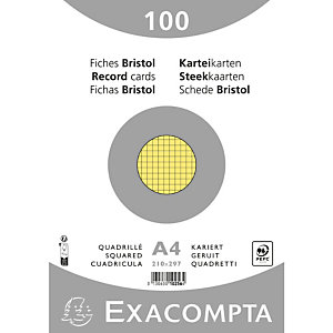 EXACOMPTA Paquet 100 fiches sous film - bristol quadrillé 5x5 non perforé 210x297mm - Jaune