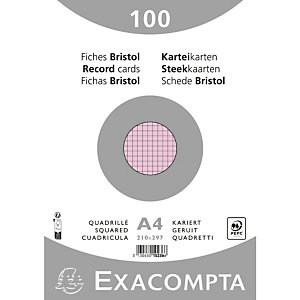 EXACOMPTA Paquet 100 fiches sous film - bristol quadrillé 5x5 non perforé 210x297mm - Rose