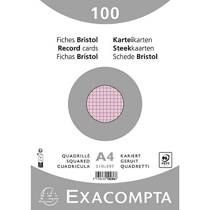 EXACOMPTA Paquet 100 fiches sous film - bristol quadrillé 5x5 non perforé 210x297mm - Rose - 1