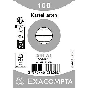 EXACOMPTA Paquet 100 fiches sous film - bristol quadrillé 5x5 non perforé 55x74mm - Blanc