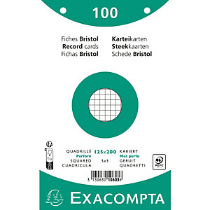 EXACOMPTA Paquet 100 fiches sous film - bristol quadrillé 5x5 perforé 125x200mm - Blanc