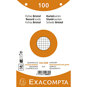 EXACOMPTA Paquet 100 fiches sous film - bristol quadrillé 5x5 perforé - 125x200mm - Couleurs assorties