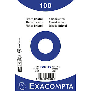 EXACOMPTA Paquet 100 fiches sous film - bristol uni non perforé 100x150mm - Blanc