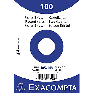EXACOMPTA Paquet 100 fiches sous film - bristol uni non perforé - 105x148mm - Blanc