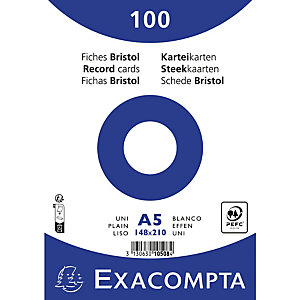 EXACOMPTA Paquet 100 fiches sous film - bristol uni non perforé 148x210mm - Blanc