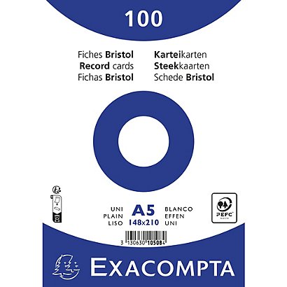 EXACOMPTA Paquet 100 fiches sous film - bristol uni non perforé 148x210mm - Blanc - 1