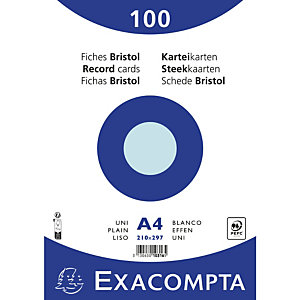 EXACOMPTA Paquet 100 fiches sous film - bristol uni non perforé 210x297mm - Azur