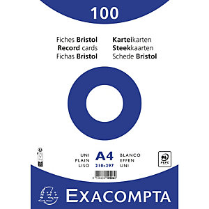 EXACOMPTA Paquet 100 fiches sous film - bristol uni non perforé - 210x297mm - Blanc